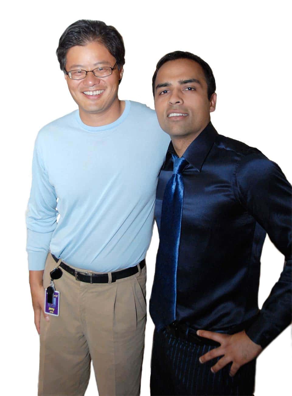 Gurbaksh Chahal with Jerry Yang after announcing 300 million merger with Yahoo